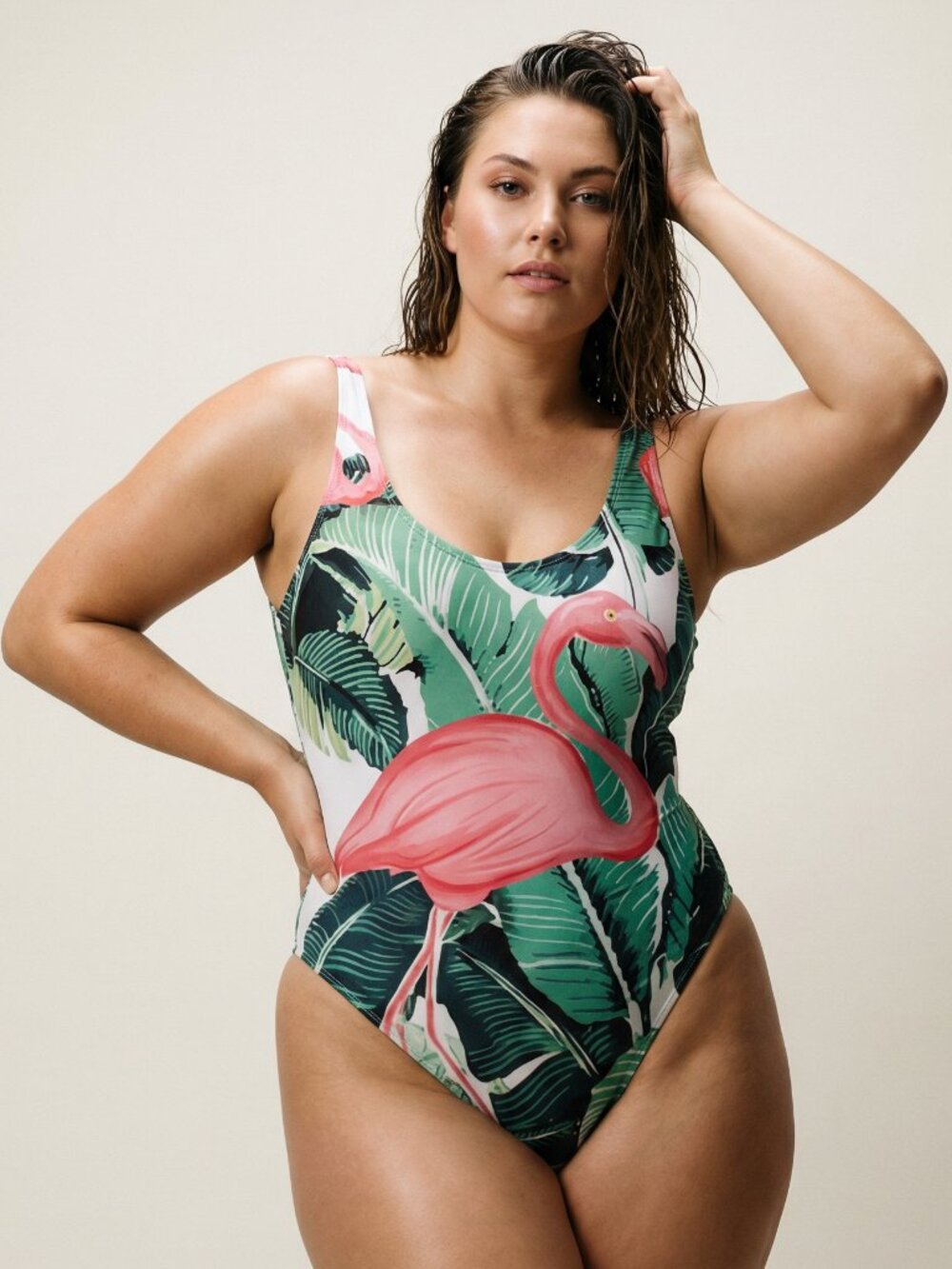 Tropical Flamingo Print One Piece Swimsuit